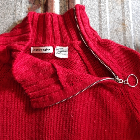 VINTAGE Zippered Turtleneck Braided Knit Energie Sweater - Picture 6 of 15